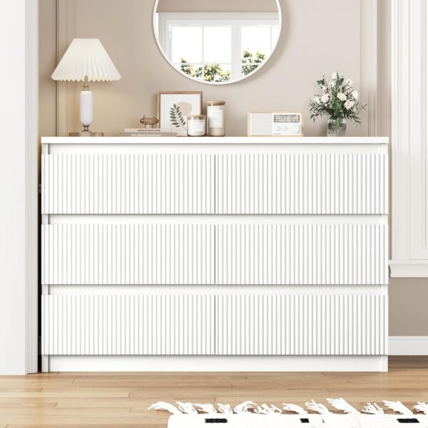 6 Drawer Dresser for Bedroom, Boho Fluted Dresser with Deep Drawers, Large Double Natural Wood Dresser Chest of Drawers for Living Room, Hallway, Entryway (Natural Wood) - Image 4