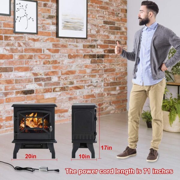 FDW Electric Fireplace Heater 20" Freestanding Fireplace Stove Portable Space Heater with Thermostat for Home Office Realistic Log Flame Effect 1500W CSA Approved Safety 20"Wx17"Hx10"D,Black - Image 7