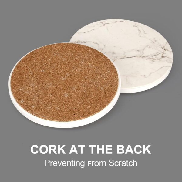 6 Pcs White Marble Coaster Set with Holder Absorbent Coasters Drink Coasters Ceramic Bar Coasters Cute Dining Coffee Table Coasters Decor Gift Cup Stone Modern Coasters for Beverage Beer Coasters - Image 2