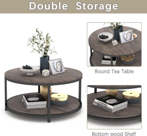 NSdirect Round Coffee Table,36" Coffee Table for Living Room,2-Tier Rustic Wood Desktop with Storage Shelf Modern Design Home Furniture(Light Walnut) - Image 7