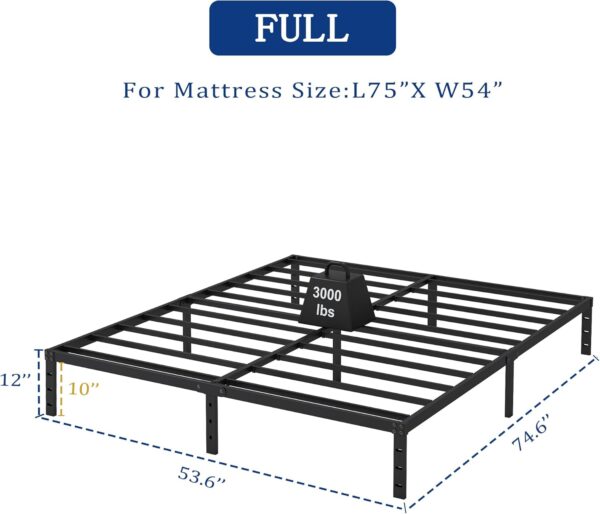 ALDRICH 12 Inch Metal Full Size Bed Frame - Double Black Basic Steel Slats Platform, Easy Assembly Heavy Duty Noise Free Bedframes, No Box Spring Needed - Image 2