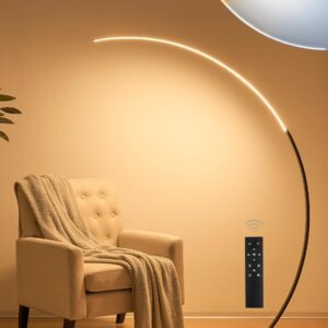 LEDIARY Arc Floor Lamp 65" Modern Standing Lamp with Remote, Black LED Arch Lamps for Living Room Bedroom Office, 3 Color Temperature & Stepless Dimmable Arched Reading Lamp