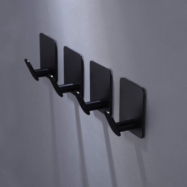 DELITON Adhesive Hooks - 4 Pack Towel/Coat Hooks Wall Hooks Stick on Bathroom or Kitchen (Matte Black, Stainless Steel) - Image 2
