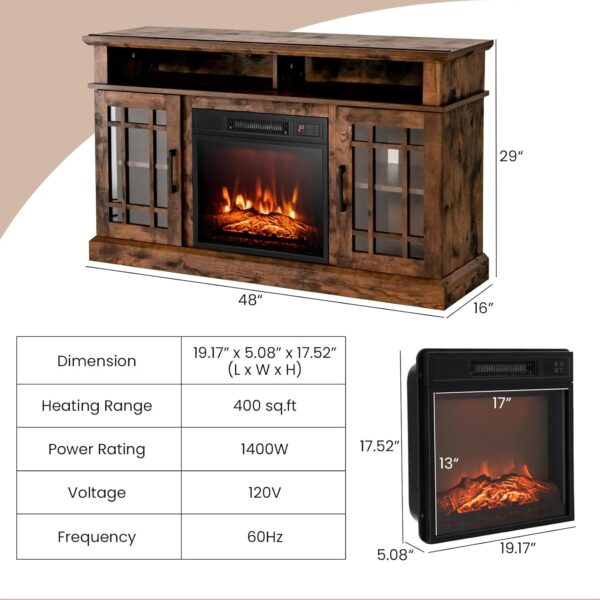COSTWAY Electric Fireplace TV Stand for TVs Up to 55 Inches, 18-Inch Fireplace Insert with Remote, Overheat Protection, 48-Inch Wooden Media Entertainment Center with Adjustable Shelves, Brown - Image 6