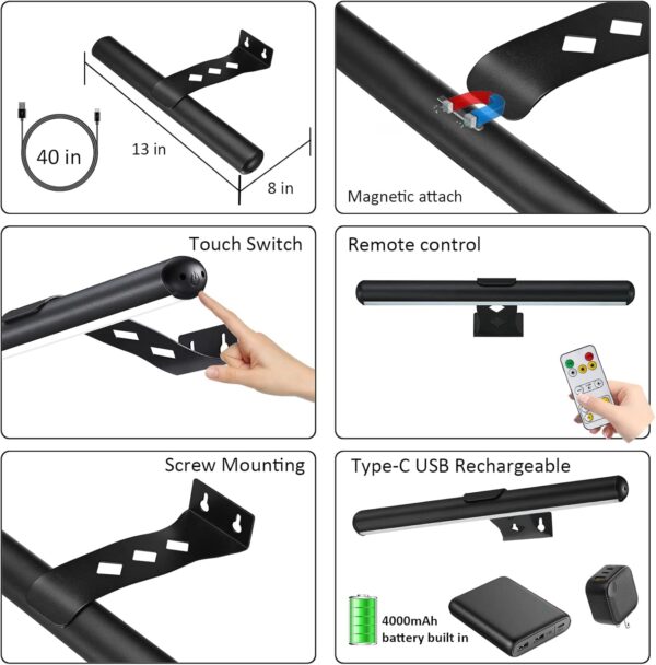 MIOBLUE Rechargeable Picture Lights with Remote,Full Metal Painting Light Display LED Battery Lamp with 3 Lighting Modes, Dimmable Dartboard Light with Timer for Paintings Potrait - Image 2