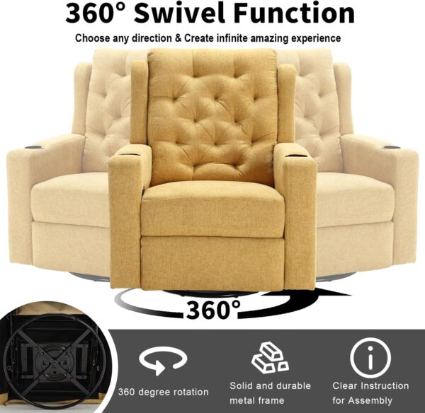Oversized Massage Swivel Rocker Recliners Glider Chairs Wide Seat Manual Recliner Chairs with Cup Holders, Comfortable Reclining Rocking Chair for Living Room, Yellow - Image 4