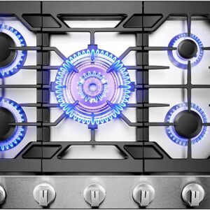 FOTILE GLS30501 30” Stainless Steel 5-Burner Gas Cooktop, Tri-Ring 22,000 BTUs Center Burner with Flame Failure Protection Removable Grates and Installation/LP Kit