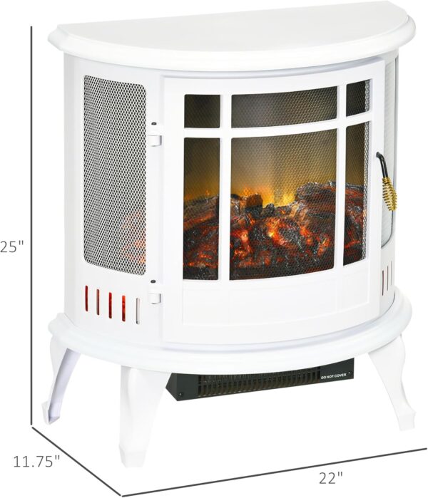 HOMCOM 22" Electric Fireplace Stove, Freestanding Electric Fire Place Heater with Realistic LED Flame, Adjustable Temperature, 1500W, White - Image 5