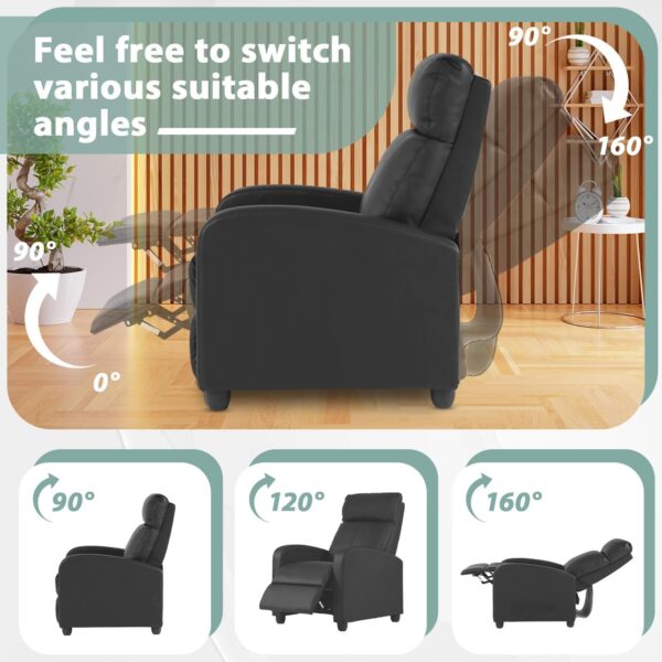 Recliner Chair Recliner Sofa Modern Reclining Chair w/Footrest Backrest Breathable Padded PU Leather Single Sofa Home Theater Seating Reclining Easy Lounge for Living Room Bedroom,Black - Image 4