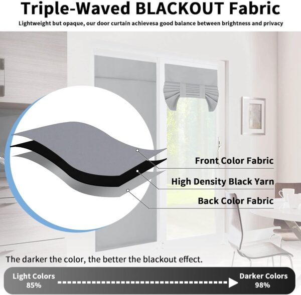 OutdoorLines Blackout French Door Curtains, Privacy Thermal Insulated Tie up Glass Shades, Easy to Install Tricia Window Drapes, Front Door Curtain, W26 x L68 inch, Grey, 1 Panel - Image 3