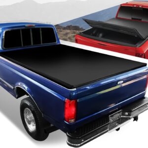 Auto Dynasty Roll-up Truck Bed Tonneau Cover Compatible with Ford F100 F150 F250 F350 6.5Ft Fleetside/Styleside Bed 1973-1998, Matte Black Vinyl Soft Top
