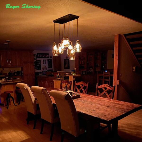 FM-24 Vintage 8-Lights Island Cognac Glass Cluster Pendant Chandelier Antique Black Finish Glass Ceiling Lights for Dining Room, Cafe, Bar - Image 2