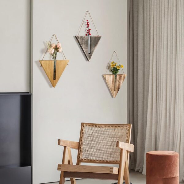 Hanging Planters for Indoor Plants, Propagation Station, Wall Vase, Wooden Hanging Wall Planter, Farmhouse Wall Decor for Kitchen (Triangles/Set of 3) - Image 7