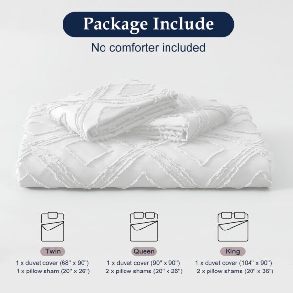 downluxe Boho Duvet Cover Queen - Embroidery Shabby Chic Queen Duvet Cover Set for All Seasons, 3 Pieces Tufted Boho Bedding, Comforter Cover with Zipper (White 04, Queen, 90" x 90") - Image 7