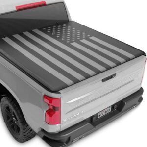 Truck Tonneau Cover for Chevy Silverado 1500 / GMC Sierra 1500 2019-2024 with 5.8 ft Bed Length, All-Weather Soft Roll Truck Bed Cover for Truck Black Flag Print