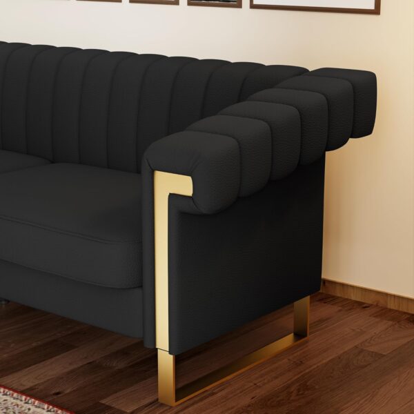 84.65inch Modern PU LoveSeat,Spacious Tufted Couch for Living Room, Office, Apartment,Luxurious Furniture Piece (Black) - Image 7