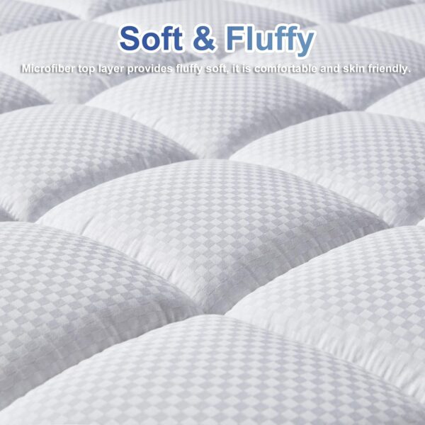 MATBEBY Bedding Quilted Fitted Full Mattress Pad Cooling Breathable Fluffy Soft Mattress Pad Stretches up to 21 Inch Deep, Full Size, White, Mattress Topper Mattress Protector - Image 2