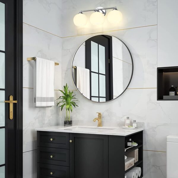 Chrome Bathroom Light Fixtures,3-Light Vanity Lights with Frosted Glass,Mid-Century Modern Bathroom Vanity Light Over Mirror - Image 4