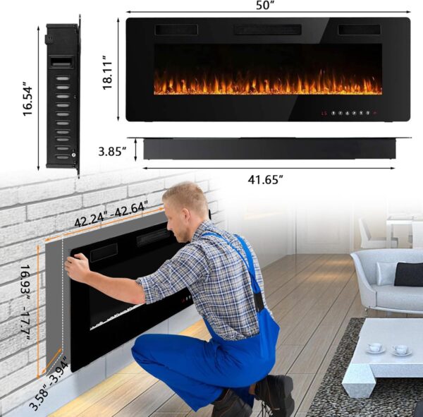 BOSSIN 50 inch Ultra-Thin Silence Linear Electric Fireplace, Recessed Wall Mounted Fireplace, Fit for 2 x 4 and 2 x 6 Stud, 12 Adjustable Flame Color & Speed,Touch Screen Remote - Image 6