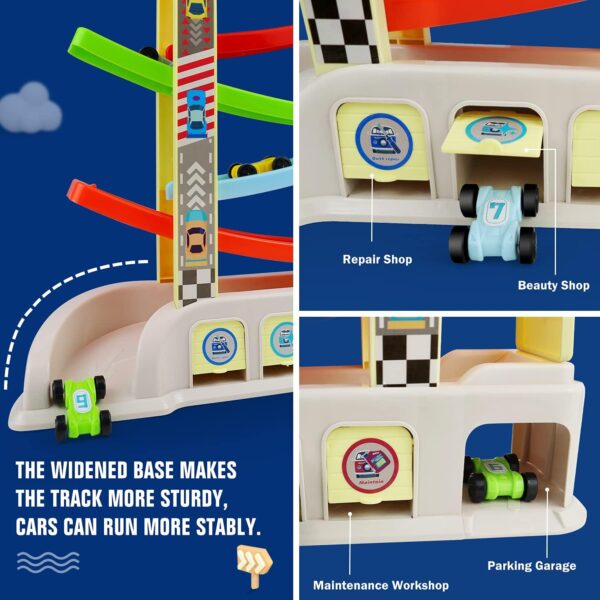 Montessori Toys for 2 3 Year Old Boys Toddlers, Car Ramp Toys with 6 Cars & Race Tracks, Garages and Parking Lots, Ramp Racer Toy Gift for Boys Girls Age 18 Months and Up, Multicolor - Image 5