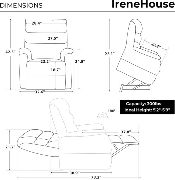 Irene House 9188 Lay Flat Lift Recliner Chair Heat Massage Dual Motor Infinite Position Up to 300 LBS Electric Power Lift Recliners, Medium(Brown Faux Leather) - Image 3