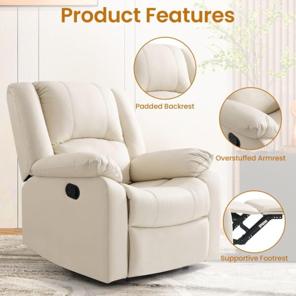 COHOME Manual Recliner Chair for Adults, Waterproof Leather Reclining Chairs for Small Spaces, Living Room Single Sofa Recliner with Overstuffed Arm and Back,Beige - Image 4
