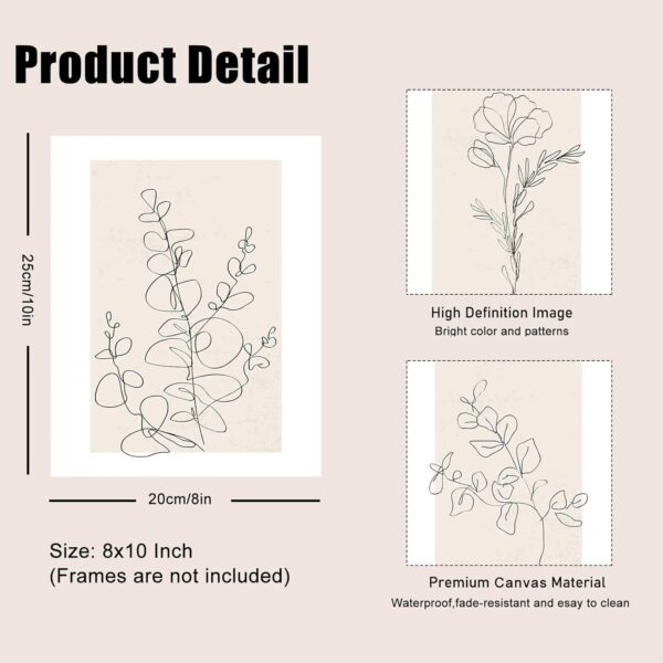 Neutral Botanical Wall Art Set of 6, Minimalist Abstract Botanical Prints Beige Leaf Plant Wall Decor Canvas Line Artwork, Boho Floral Botanical Wall Decor for Bathroom, Bedroom, Living Room, - Image 5