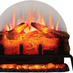 PuraFlame 24" Free Standing Electric Fireplace Log Set Insert, 750W/1500W Heater, 6 Flame Colors with 5 Brightness, Crackling Sound, Remote Control