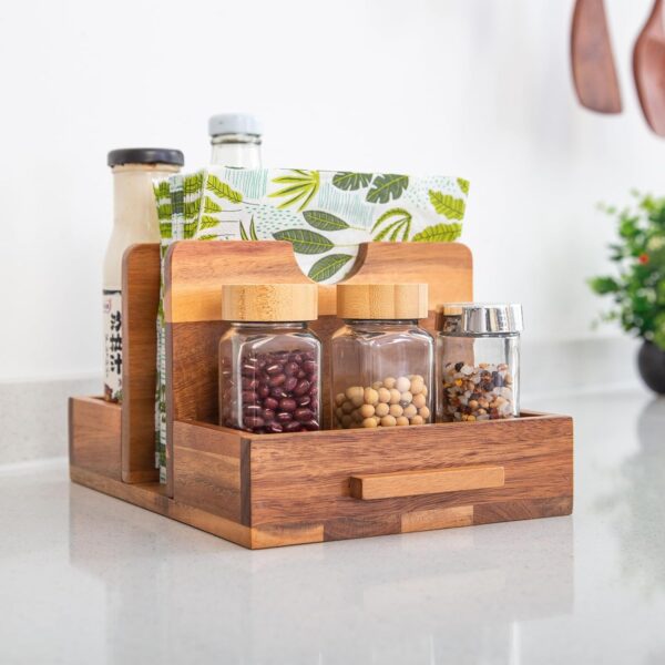 Napkin Holder for Table,Wooden Napkins Holder with Salt and Pepper Shakers Caddy,Standing Paper Napkin Storage for Kitchen Countertop Dining Table Decor(Acacia Wood) - Image 7