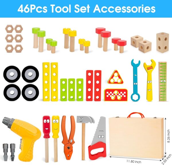 Kids Tool Set Toy with Drill, Stem Montessori Toys for 3 4 5 Years Old Boy Girl, 44 Pcs Wooden Toddler Tool Kits Inc Box, Learning Educational Construction Toy - Image 7