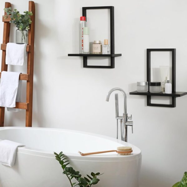 PHOENANCEE Square Floating Shelves Black,Framed Hanging Shelf for Wall Set of 2,Decorative Modern Chic Plants Decor for Living Room Bedroom Bathroom Home Office,Soild Wood,L+S - Image 5