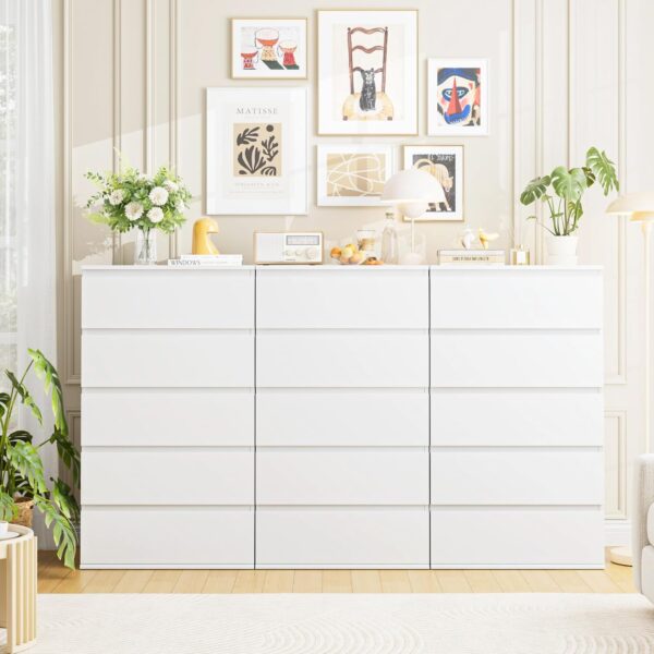 FOTOSOK White Dresser, 5 Drawer Dresser Tall White Dresser with Large Storage Space, Modern Storage Chest of Drawers, 23.6L x 17.6W x 39.1H Inch Storage Organizer Cabinet for Home, White - Image 4