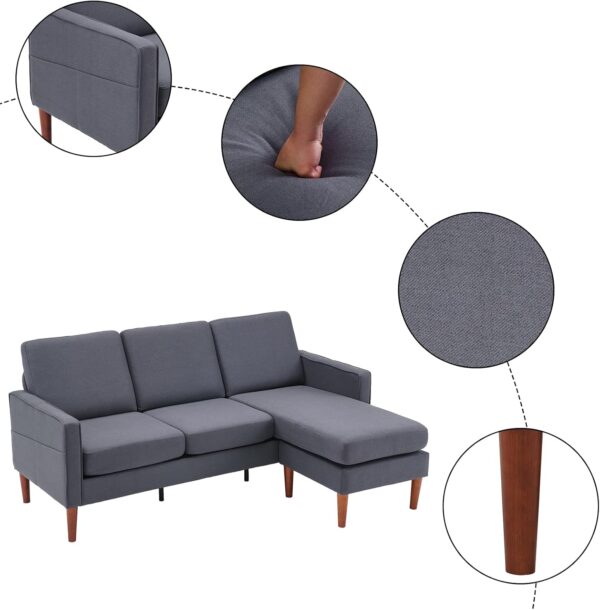 Karl home Convertible Sectional Sofa 71" L Shaped Sofa Couch Modern Small Sofa with Removable Ottoman Living Room Furniture for Small Space, Dark Gray - Image 6