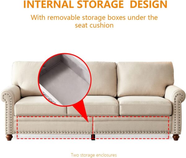 Harper & Bright Designs Classical Upholstred Sofa Set with Stoage, Nailhead Trim and Wood Legs, Living Room Beige Sofa Set with 3-Seat Couch and 2-Seat Loveseat - Image 4