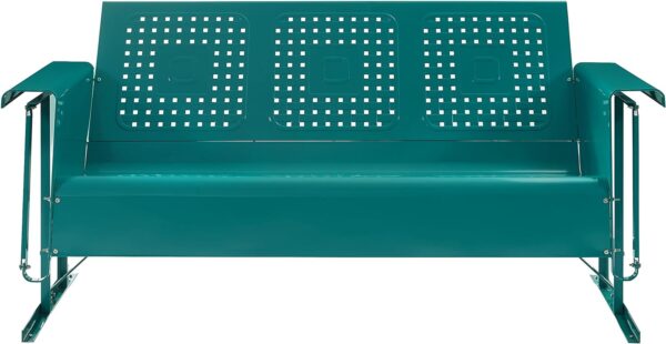 Crosley Furniture Bates Retro Metal Outdoor Sofa Glider, 3-Person Rocking Patio Bench for Porch, Deck, Turquoise Gloss - Image 4