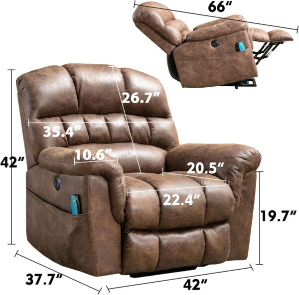 Phoenix Home Large Power Lift Recliner with Massage and Heat for Elderly, Heavy Duty & Safety Motor Reclining Chair, Faux Leather Electric Wider Recliner with USB Ports, 2 Side Pockets, Brown - Image 3