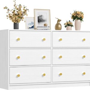 Nicehill Dresser for Bedroom with 6 Drawers, Fabric Storage Tower, Dresser & Chest of Drawers Organizer, Storage Cabinet for Hallway, Closets, Living Room,White Dresser Wooden（White）
