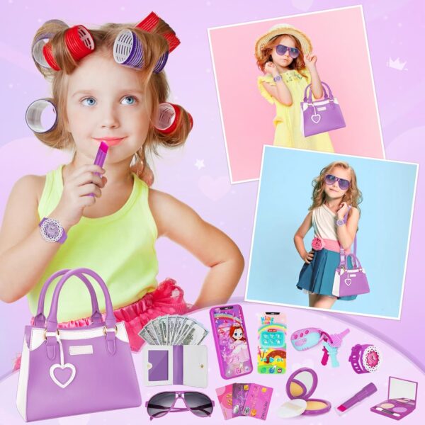 Officygnet Girls Toys for 3 4 5 6 7 8 Year Old - Princess Pretend Play Purse Toys for Little Girls, Toddler Purse with Accessories, Kids Toy Purse Birthday for Girls Ages 2-4 3-5 4-5 6-8 (Purple) - Image 7