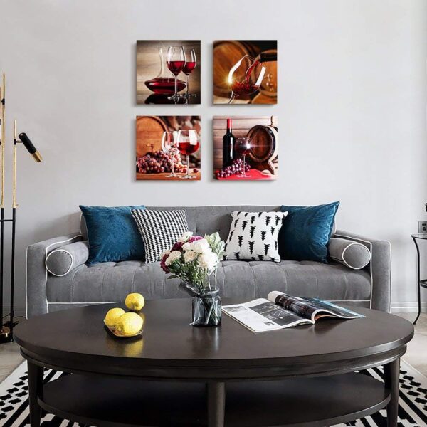 TTHYUEWS Canvas Wall Art For Kitchen Dining Room Wall Decor Wine Glass Wall Painting Still Life Wine Fruit Goblet Frame Wall Pictures Prints Artwork Bar Restaurant Decoration Home Decor 4 Piece Set - Image 7
