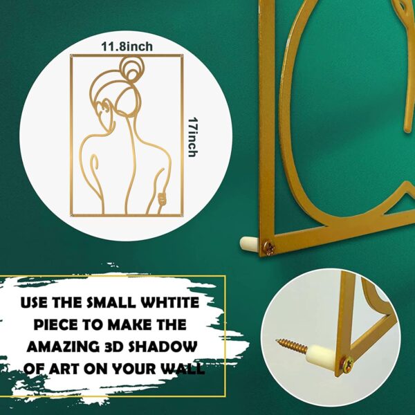 Glamativity 4 Pack Gold Wall Art Décor, Minimalist Décor Single Line Art Wall Décor, Real Metal Wall Art, Woman's Body Shape Abstract Wall Art (Gold Elegant Style, M Size 17 x 11.8'') - Image 4