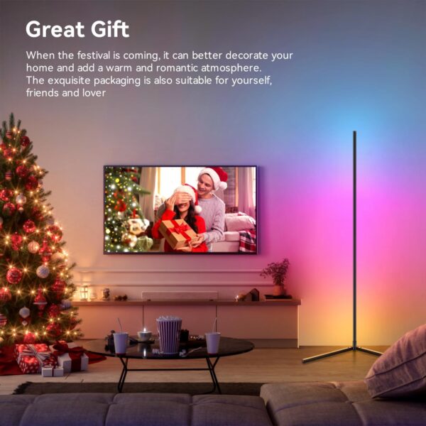 Corner Floor Lamp, 61" RGB Led Floor Lamp, Dimmable Ambient Lighting Corner Lamp, Music and Voice Sync, Color Changing Lamp with Bluetooth App and Remote Control for Living Room, Bedroom, Gaming Room - Image 7