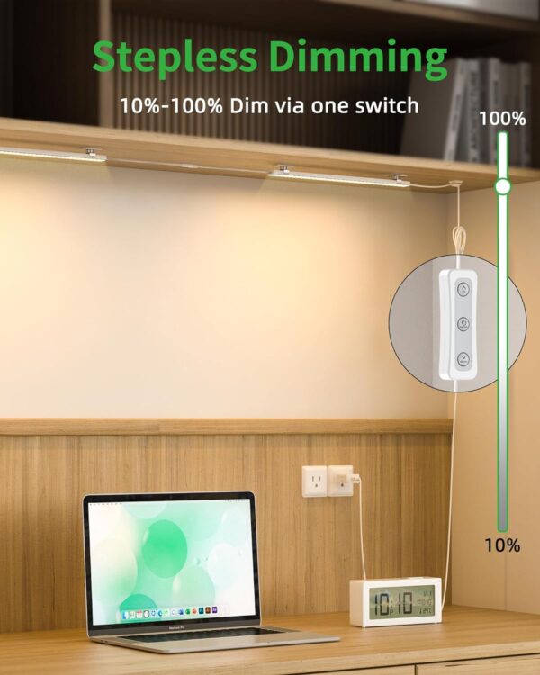 Plug-in Under Cabinet Lighting, Dimmable Under Counter Lights for Kitchen, 2pcs 12 Inch, Warn White 3000K Linkable USB Led Closet Light, Wired Indoor Night Lights Bar for Desk,Sink,Workbench - Image 4
