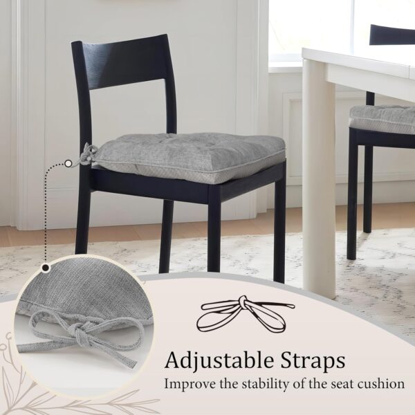 cozyide Chair Cushions for Dining Chairs, 17" x 17" Non-Slip Kitchen Chair Pads with Adjustable Ties, Memory Foam Indoor Chair Cushions for Dining Room, Light Grey (Pack of 2) - Image 6