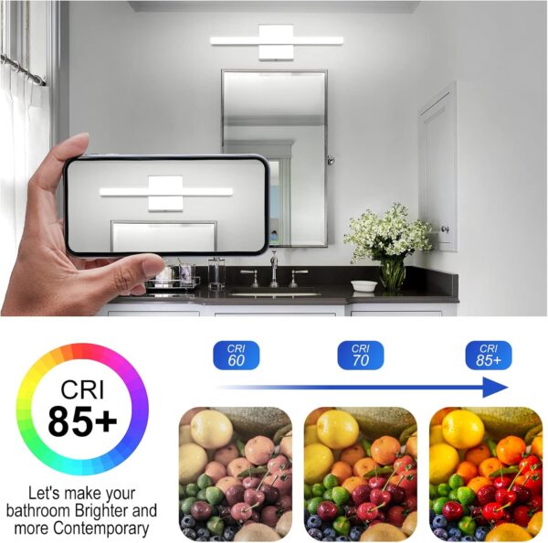 Combuh Modern Bathroom Light Fixtures Over Mirror 16 Inch IP44 9W Chrome Bathroom Vanity Light Bar for Bathroom Wall Sconce Cool White 6000K - Image 5