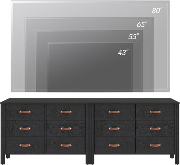 WAMPAT Black Dresser for Bedroom, Long Wide Dresser with 12 Drawers, Kids Dressers & Chests of Drawers, Set of 2 Classic Wooden Storage Cabinet Organizer for Closet, Living Room, Hallway - Image 6