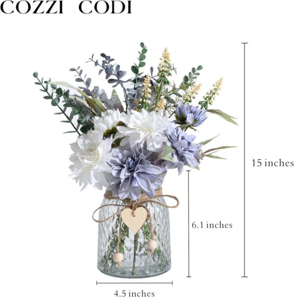 Fake Flowers Artificial Blue Flowers with Vase, Table Centerpieces for Dining Room, Silk Flower Arrangements for Home, Living Room Bathroom Plant Decor, Centerpiece Table Decorations - Image 4