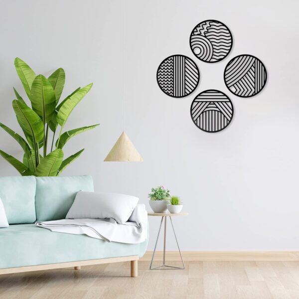 METALPLEX 4 Piece Modern Circles Set Metal Wall Art - Durable And Rust-Free Indoor & Outdoor Aluminum Composite Wall Art- Beautiful Home Decor Wall Art For Living Room And Bedroom Decorations - Black 16" (Each Piece) - Image 3
