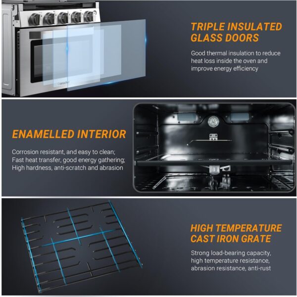 AMZCHEF RV Gas Range 17 Inches Tall, 1.24 Cu.Ft Propane Range Oven with 3 Burners Stove for RV, Apartment, Mobile Home, Stainless Steel. - Image 5