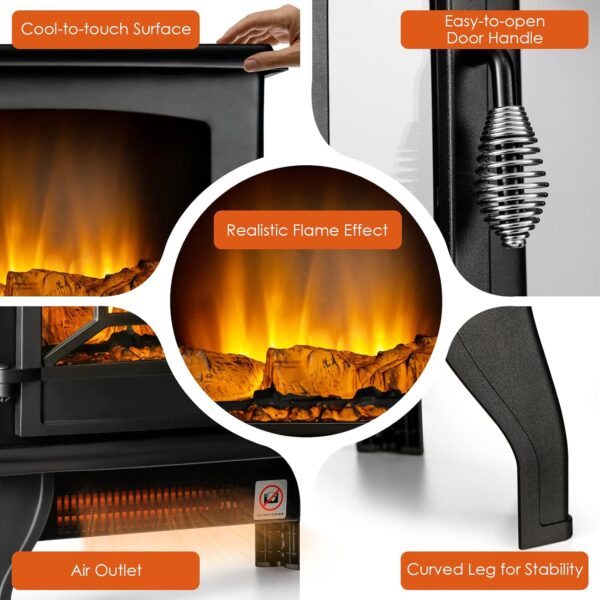 GOFLAME 20" Electric Fireplace Stove, Freestanding Fireplace Heater with Realistic Flame Effect and Adjustable Thermostat, Compact Stove Heater with Overheating Safety Protection, CSA Certified, 1400W - Image 3