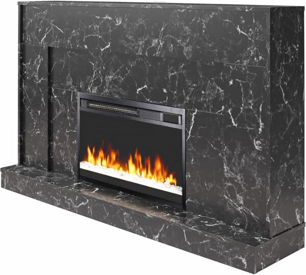 CosmoLiving by Cosmopolitan Liberty 52 Inch Electric Fireplace with Mantel, Replaceable Fireplace Insert Heater, Remote Control, Timer, Color Changing Crystal Ember Flames, Black Marble - Image 3